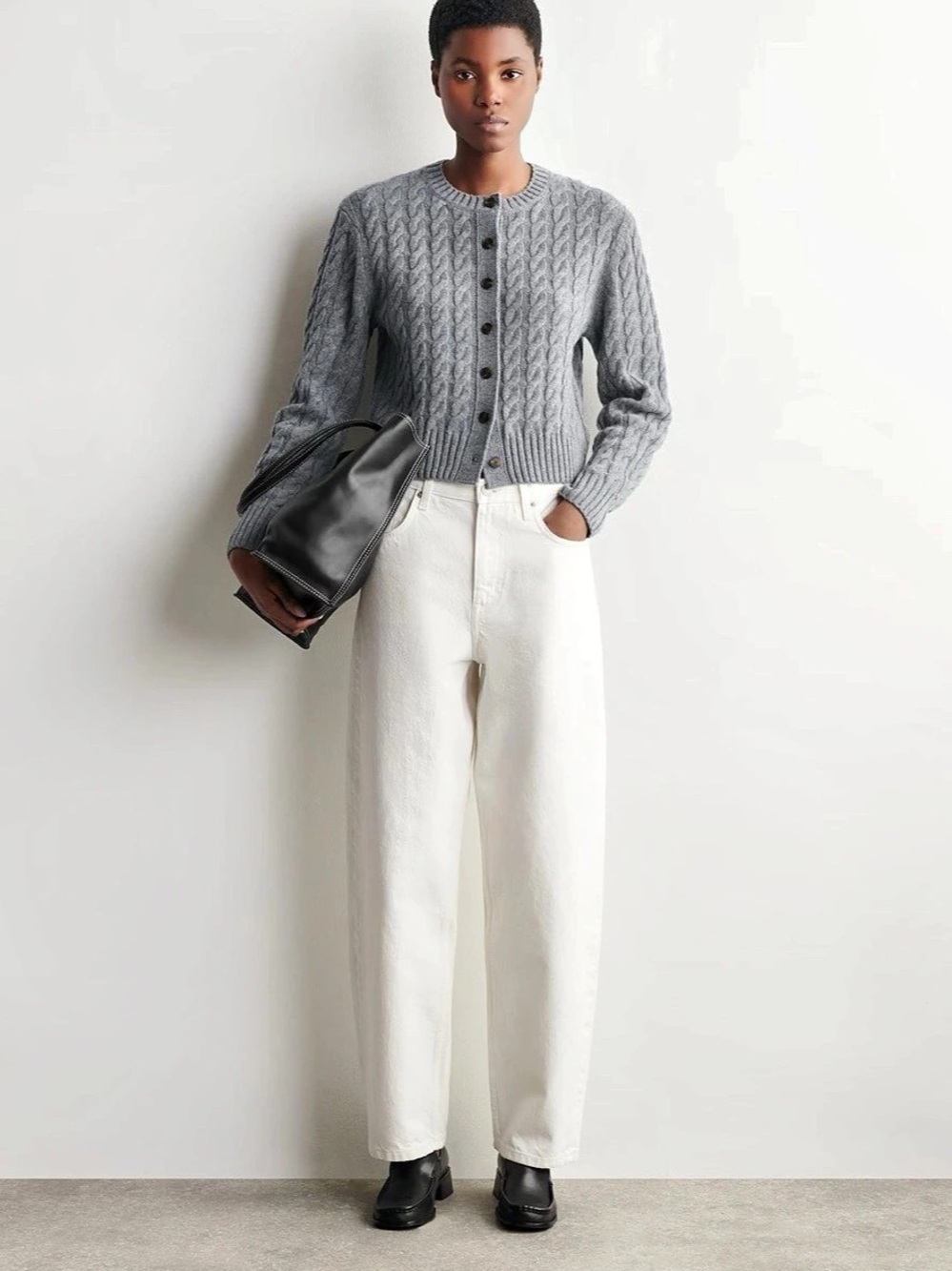 COS CABLE-KNIT MERINO WOOL CARDIGAN